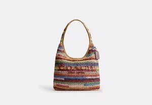 B3-011 NWT COACH Brooklyn 28 Multi Stripe Straw Shoulder Bag CDZ39